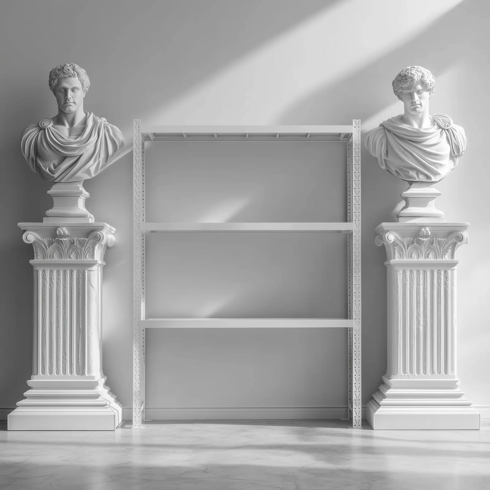 Elegant display with dual statues showcasing premium steel craftsmanship